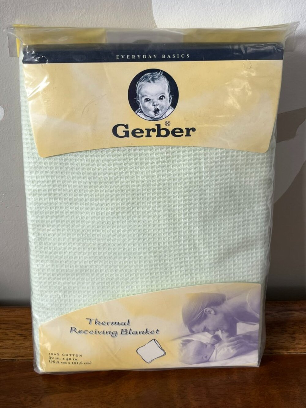 NEW NOS Gerber Green Thermal Baby Receiving Blanket Waffle Weave 100% Cotton